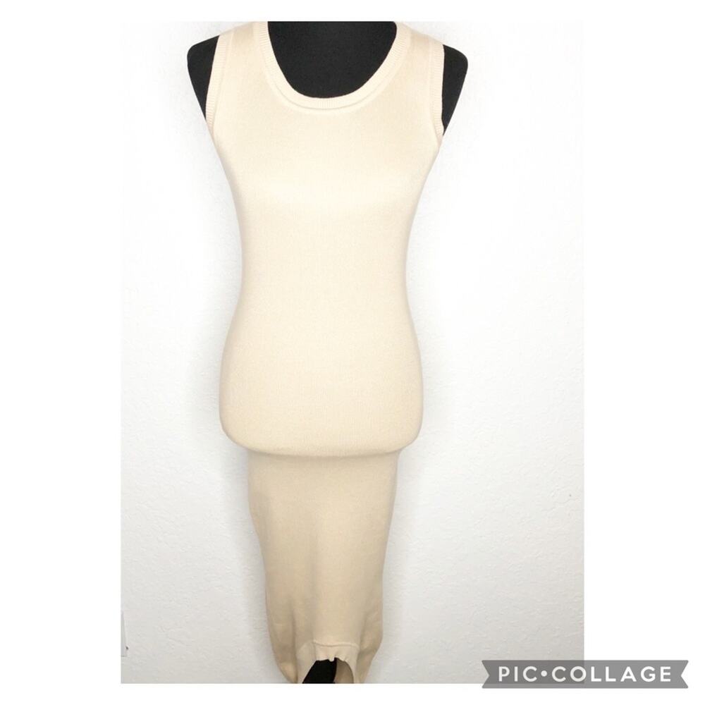 Mossman tan sweater knit bodycon midi scoop hem dress size Medium